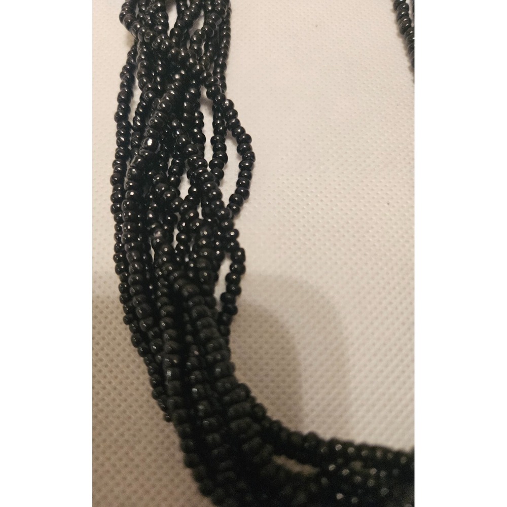 VINTAGE TRIFARI Beaded Necklace and Earrings Set - Black Seed Beads Jewelry Set - Picture 7 of 15